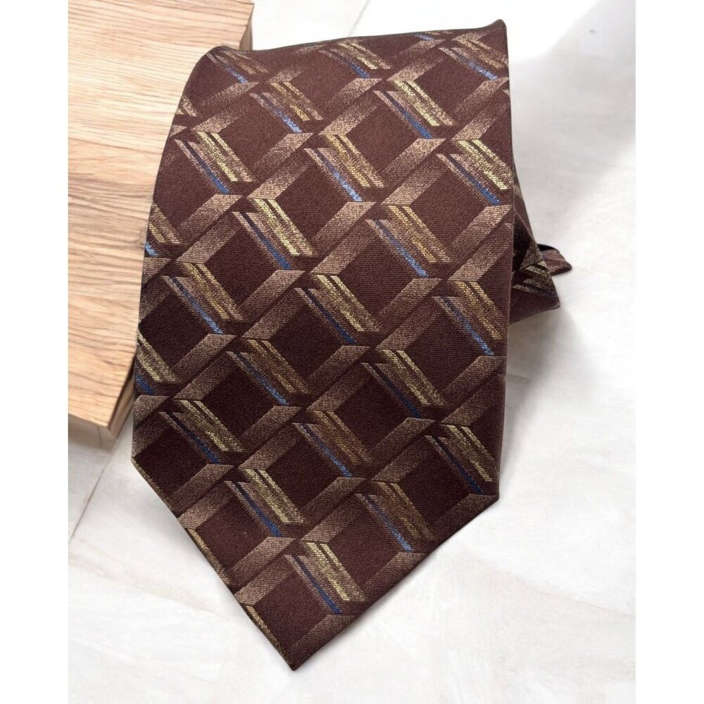 Pierre Cardin Mens Silk Neck Tie Brown 3D Diamond Pattern